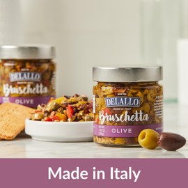 DeLallo Olive Bruschetta, Made with Green and Black Olives, Gourmet Condiment, Ready to Use Ingredient, Made in Italy, Kosher, Non-GMO, Vegan, Gluten-Free, 7.05 oz Jar, (3 Pack)