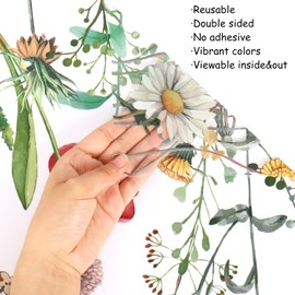 FYSUIMU Wildflower Shop Window Clings Aesthetic Floral Botanical Reusable Window Corner Decal for Mirror Glass Retail Storefront Display Cafe Store Decor