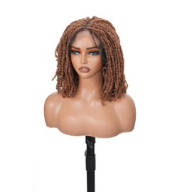 Full Lace Fluffy Braided Wig Short Twist Wig with Baby Hair 1B27