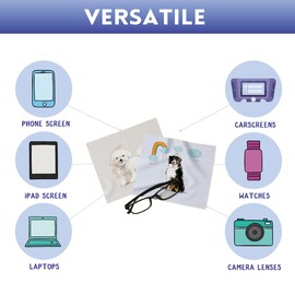 6-Pack Reusable Microfiber Cleaning Cloths - Fabric Wipe for Eyeglasses, Sunglasses, Cell Phones, Screens, Monitors (Cute Dog Design)