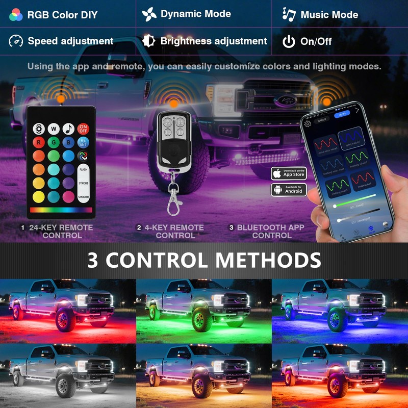 8Pods Segmented Alloy RGB LED Rock Lights for Jeeps Trucks