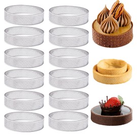 Keboyoe 12pcs Ø 6cm Perforated Tart Ring 430 Stainless Steel Pastry Rings Circular Tart Rings with Holes Pancake Mould Cookie Baking Rings for Baking Dessert Ring DIY Porous Crumpet Rings