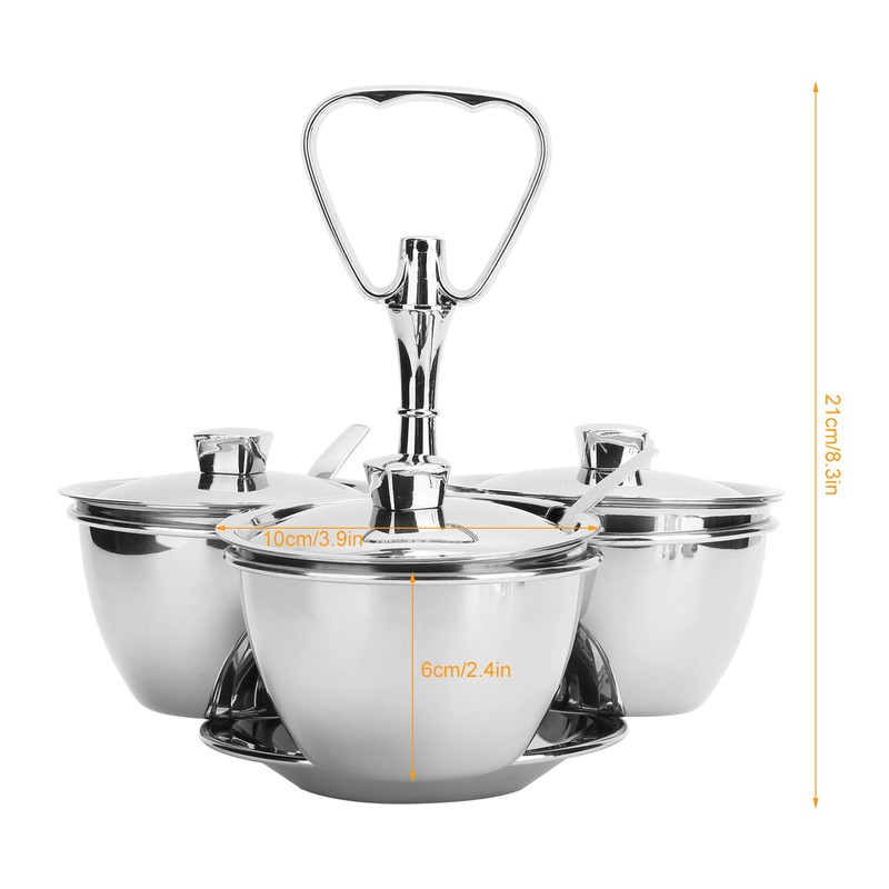Spice Rack Kitchen Stainless Steel Seasoning Pots Condiment Set Rotating