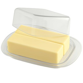 Butter Dish with Lid, Butter Keeper, Plastic Butter Holder Tray Container, Holds 2 Stick of Butter for Countertop and Refrigerator