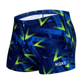 KGKE Mens-Swim-Jammers Athletic-Swimwear Quick-Dry-Shorts Durable-Team-Swimsuits - Drawstring Competition Swimming UPF50+ (Geometric Blue,M)