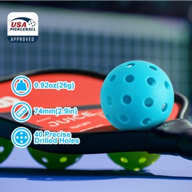 USAPA Approved Outdoor Pickleball Balls - 12 Pcs of 40-Hole Tournament-Ready Pickleballs with Mesh Bag | Hard Bounce and High Elasticity Pickle Ball Set in 4 Vibrant Colors