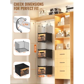 6 Tier Closet Hanging Organizer with Drawers, Metal Closet Organizers and Storage with 4 Hanging Hooks 4 S-Hooks for Wardrobe Laundry Room, Wire Storage Shelf for Clothes Sweaters Pants (Black)