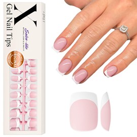 SXVME French Gel Nail Tips Short Square Gel X Tips 300Pcs Pre-applied Tip Primer White French Tip Press on Nails Short Square Pink, Natural French Tip Nails Fake Nails Extensions for Easy DIY Nail Art