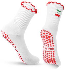 TIESOME Pilates Grip Socks for Women, Yoga Grippy Socks Cute Barre Non Skid Athletic Crew Sticky Sock with Ruffled Embroidery Design for Barre Workout