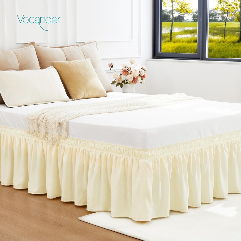 Vocander Bed Valance Sheet Skirt Pleated Wrap Around for Single