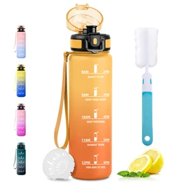 JAPORIA Borraccia Sportiva 1L, Bottiglia Acqua con Marcatori Temporali, Borraccia con Filtro, a Prova di Perdite, senza BPA, Bottiglia Acqua per Scuola, Ufficio, Palestra