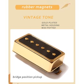 LAMSAM P90 Tone Pickup, Humbucker-sized Single Coil Bridge Position Pick Up Loaded Rubber Magnets, as Replacement Parts for Standard-Humbucker Sized Pickup on Electric Guitar, Gold-90GB