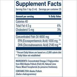 Wiley's Finest Summit DHA líquido, 2140 mg DHA + 460 mg EPA Omega-3s, aceite de pescado alaska atrapado en el bosque, 25 porciones
