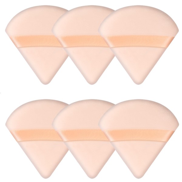 Pimoys 6 Pieces Powder Puff Triangle Makeup Powder Puffs for Face Powder Setting Powder Cosmetic Foundation Blending Sponge Beauty Makeup Tool, Beige