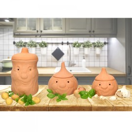 MamboCat Terracotta Clay Pots, Storage Jars Set, Potato, Onion, Garlic Pots Set with Lid. Onions, Potatoes, Garlic Storage Containers. Potato, Onion Pot, Garlic Pot, Garlic Pot Set