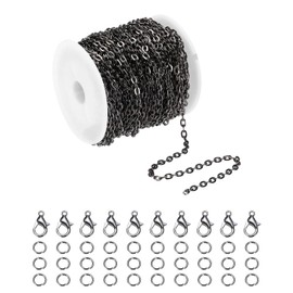 MECCANIXITY 39ft Gold Chain for Jewelry Making,Light Black Paper Clip Necklace Chains Bulk with Jump Rings and Lobster Clasps for Bracelet DIY Crafts-0.12 inch