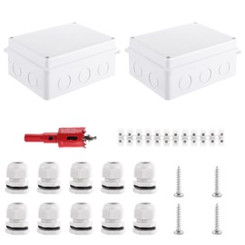 AHAQU 2PCS IP65 Waterproof Junction Box, 150x110x70mm ABS Electrical Connection Box, Outdoor Cable Connectors Boxes, Electric Enclosure with M24 Cable Gland and Terminal Blocks- White