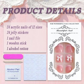 Pink French Tip Press on Toe Nails Short Square Fake Toenails Full Cover Cute Artificial Toenail with Bow Charm Designs Glossy Summer False Toes Nails Manicure Art Toe Nails for Women Girls 24Pcs