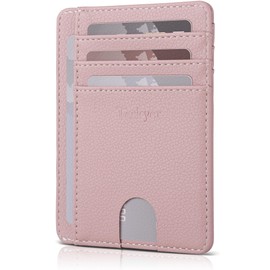 Teskyer Credit Card Case, ID Card Holder, Premium PU Leather, Thin, Card Slot, RFID Skimming, Card Holder, Large Capacity, Unisex, Pink