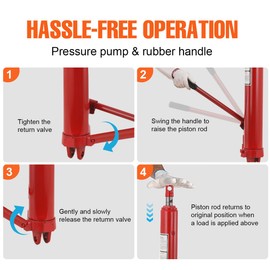 ECUTEE Manual Cherry Picker Engine Hoist Cylinder with Handle Hydraulic Long Ram Jack 12T Cherry Picker Pump for Garage/Shop Cranes, Engine Lift Hoist, Red