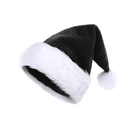 KONVINIT Black Christmas Santa Hat for Adults,Deluxe Adult Santa Claus Hat Father Christmas Hat for Men and Women Luxury Xmas Hat for Christmas Party,Santa Costume,black