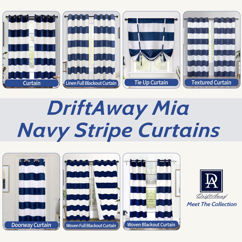 DriftAway Navy Stripe Room Darkening Window Curtains 84 Inch Long