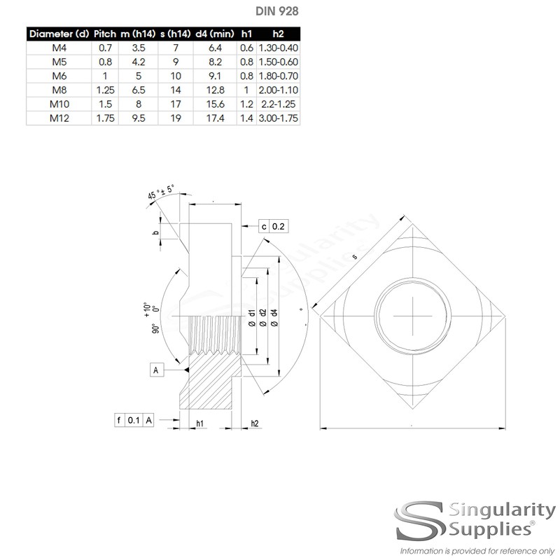 M6 (6mm) Weld Nut (Square) - Stainless Steel (A2) (Pack