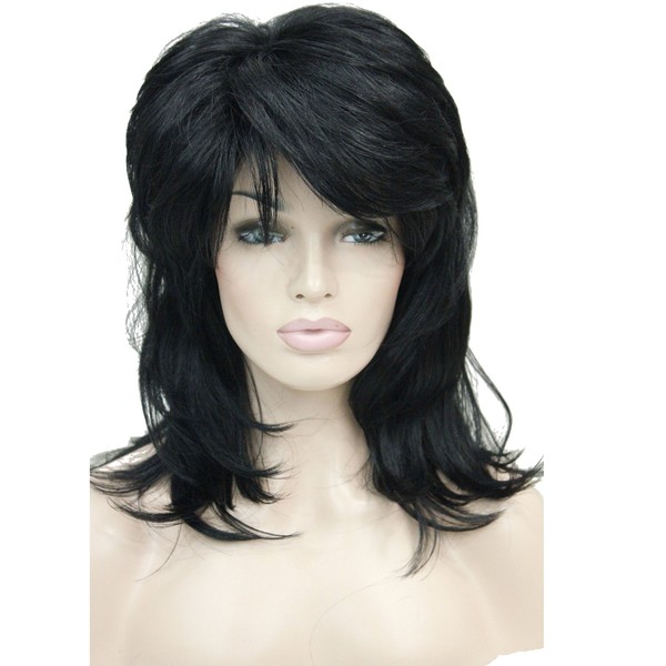 Lydell Long Soft Shaggy Layered Classic Cap Full Synthetic Wigs (Jet Black)