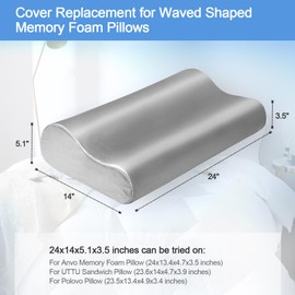 Thickened Satin Pillowcase for Contour Pillows, Cervical Pillow Case with Side Pocket, 24" x 14" x 5.1"/3.5" Soft Cover for Sleeping (Grey)