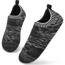 Sosenfer Unisex Slippers, Comfortable Non-Slip, Slip-On Flat Slippers, Cosy, Black / Grey, 40 EU