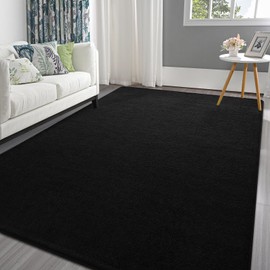 Pettop Area Rugs for Bedroom Living Room, 5x7 Black Thickened Memory-Foam Indoor Carpets, Modern Aesthetic Minimalist Super Soft Comfy Carpet for Boys Girls Adults Room Dorm Home Decor