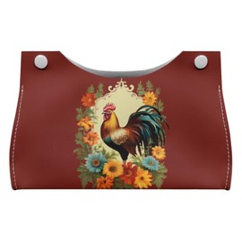 ZUXONGSY Rooster Tissue Box Cover Red Leather Tissue Box Holder Office Decor House Long Tissue Box Container Hotel Easy to Clean Floral Tissue Case