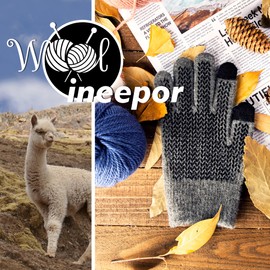 ineepor Alpaca Gloves Men Women Winter Knitted Gloves Thermal Warm Wool Gloves Touchscreen Thin Grip Soft Non-Slip Flexible, charcoal