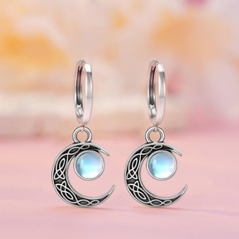 Moon Hoop Earrings for Women 925 Sterling Silver Moonstone Crescent Earring Moon Jewelry Gifts for Women
