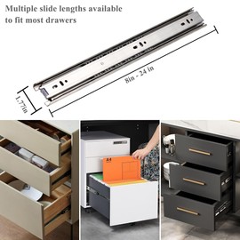 2 Pairs Drawer Slides 16 inch Stainless Steel Full Extension Drawer Rails Ball Bearing Side Mount Drawer Slides 100 LB Capacity
