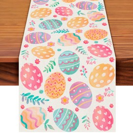 Auiremrti Table Runner with Easter Egg Design, 183 x 33 cm Colorful Tablecloth with Egg Pattern for Spring Holidays, Home, Parties, Kitchen, Mantel, Dining Room Decoration