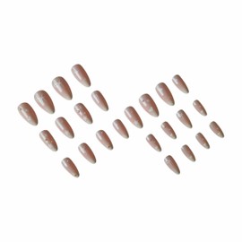 MERVF Almond Press on Nails Medium Fake Nail White Ombre French Tip Glue ons Cute Bow Heart Star Design Pearls Nails Stiletto Acrylic Manicure Glossy 24pcs