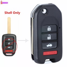 KEYECU Upgraded Uncut Flip Remote Key Shell Case 4Button for Honda Accord Civic 2013-17