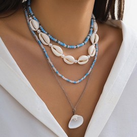 Shell Necklace Beach Charm Necklace for Women Layered Boho Seashell Necklaces Summer Trendy Necklaces for Women 2025
