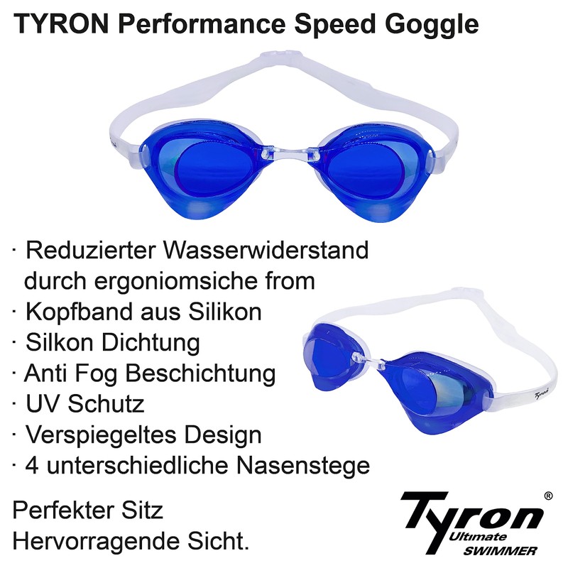 Tyron Performance Speed Goggle (Dark Blue Mirrored), Swimming Goggles |