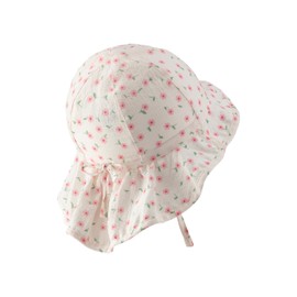 Sterntaler Flower Sun Hat - Girls' Summer Hat with Batiste Lining (Organic) - UV Protection 50+ Hat with Size Adjustment - Neck Protection - Ties - Baby Children's Headpiece, ecru, 49