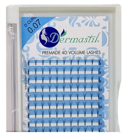 Dermastil 4D Premade Handmade Volume Eyelashes, Ready-to-Use Fan without Knots, D Curl, Thickness 0.07 mm for Eyelash Extension, PBT, Vegan, 16 Strips (14 mm)