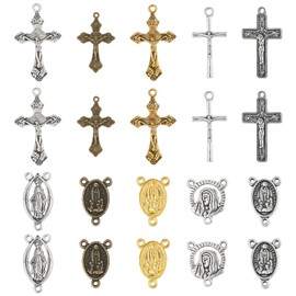 Crafans Anhänger aus Legierung, Kreuz, Jesus und Jungfrau, oval, mit Jungfrau Maria, Kronleuchter, Komponenten, Glieder, Kreuz und Jesus, Anhänger für selbstgemachte Halsketten, Religion