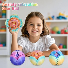 Multicoloured Gear Ball Fidget Toys 3D Printed Gear Sphere Stress Relief Cool Office Desk Toys GearSphere for Anxiety Relaxing Gift for Adults Kids Christmas Easter Birthday(Sunset Mirage,3.3")