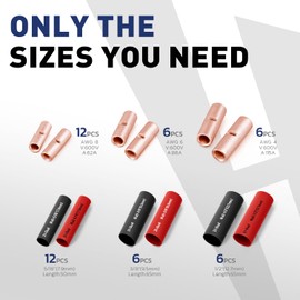 haisstronica Non Insulated Butt Connectors Kit, AWG 8-4 24pcs Bare Copper Splice Terminals with 24pcs 3:1 Heat Shrink Tubing for Automotive Marine，Precision chamfered Uninsulated Wire Connectors