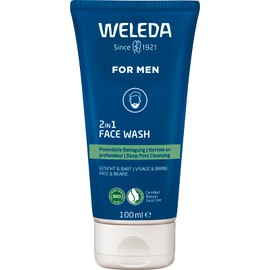 WELEDA Bio FOR MEN 2-in-1 Face Wash - Refreshing Natural Cosmetics Men's Face Cleansing / Beard Care Wash Gel with Willow Bark & Licorice Root. Men's Cleansing Gel for Face & Beard (Vegan/100 ml)