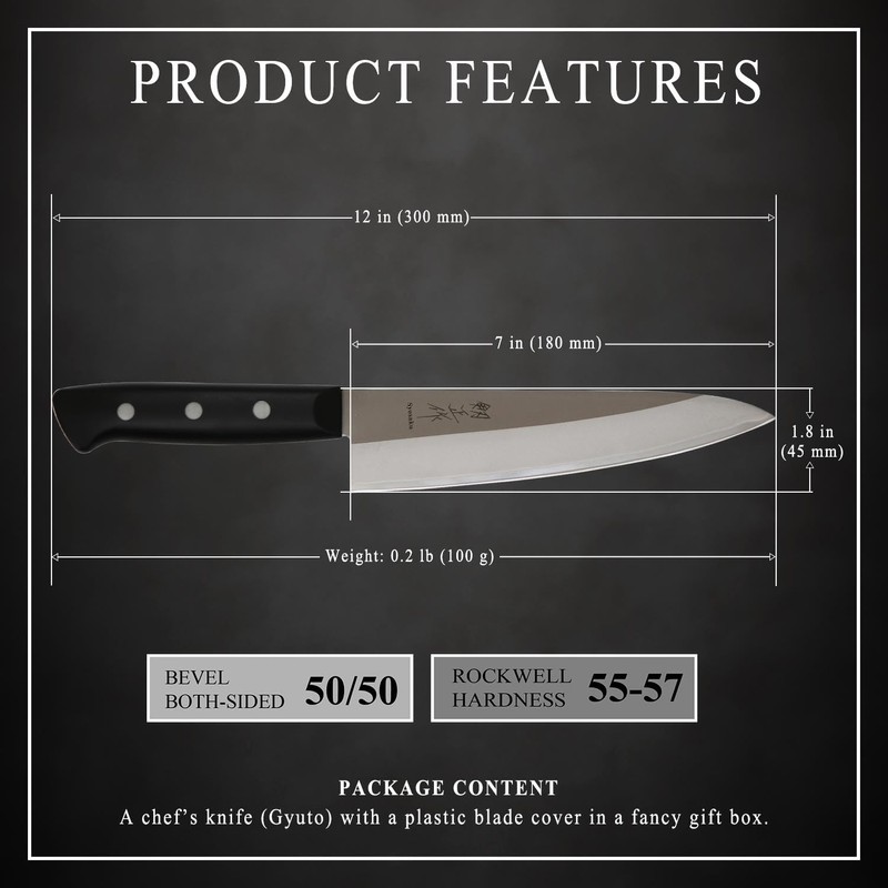 Syosaku Japanese Chef Knife Molybdenum Vanadium Stainless Steel w/o Bolster,