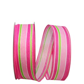 Reliant Ribbon Stripe Bright Linen Lines Wired Edge Ribbon, 1-1/2 Inch X 20 Yards, Pink