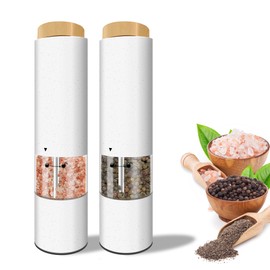 AmaCielo Electric Automatic Salt and Pepper Grinder set, Electric Salt and Pepper Shakers 2pcs，Grear upgrade Wheat Straw Eco-friendly Material Adjustable Roughness, One Hand Operation