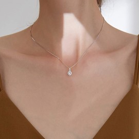 Iaceble Vintage CZ Choker Necklace Tiny Crystal Necklace Silver Solitaire Pendant Necklace Round Italian Chain Necklace Chain Jewelry for Women and Girls